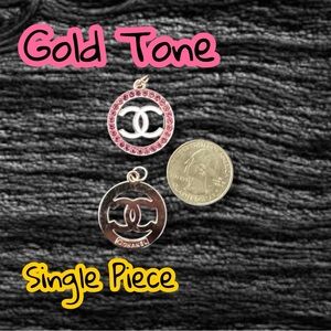 Single Piece Pink Rhinestone Round Chanel Gold Tone Zipper Pull Charm